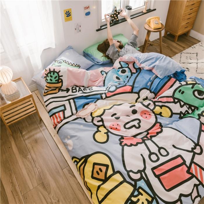 91家纺网 家纺一手货源 找家纺 窝米 2019大版二次元卡通棉加绒四件套床单款 安琪拉