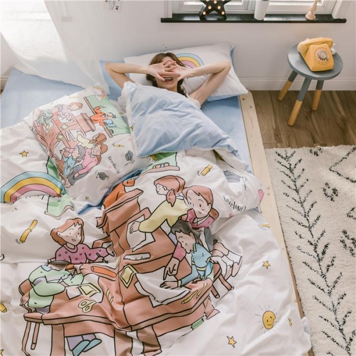 91家纺网 家纺一手货源 找家纺 窝米 2019大版二次元卡通棉加绒四件套床单款拜托了老师