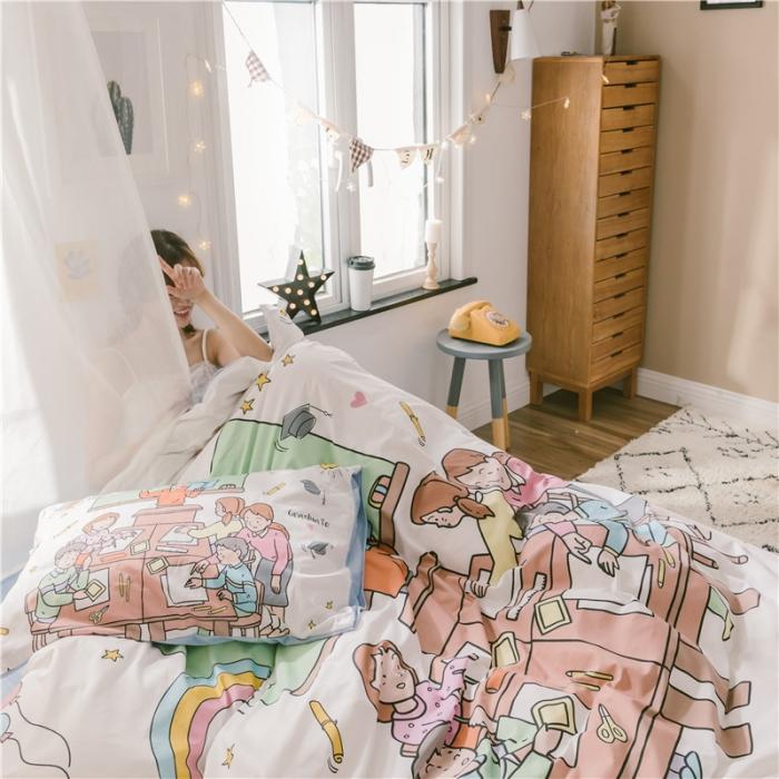 91家纺网 家纺一手货源 找家纺 窝米 2019大版二次元卡通棉加绒四件套床单款拜托了老师