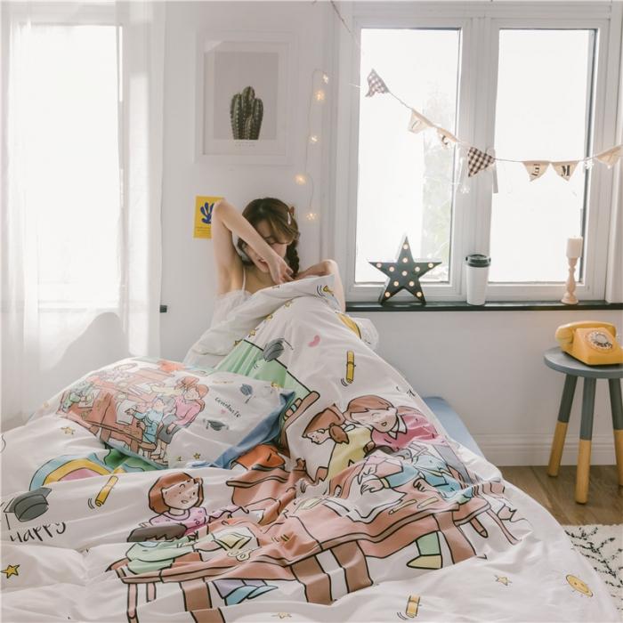 91家纺网 家纺一手货源 找家纺 窝米 2019大版二次元卡通棉加绒四件套床单款拜托了老师