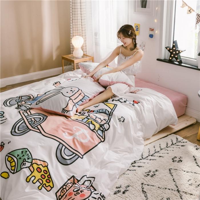 91家纺网 家纺一手货源 找家纺 窝米 2019大版二次元卡通棉加绒四件套床单款 彼得兔