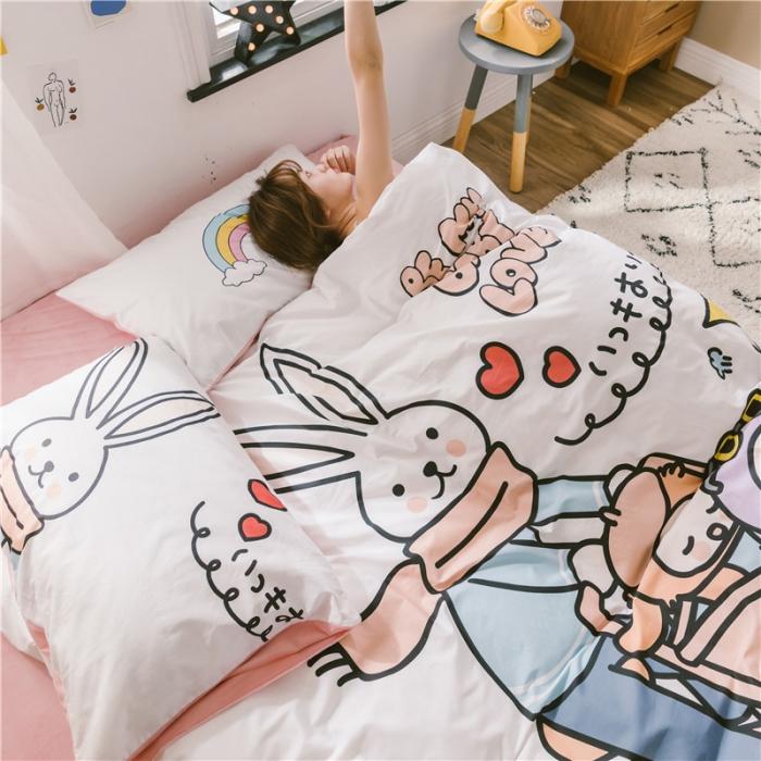 91家纺网 家纺一手货源 找家纺 窝米 2019大版二次元卡通棉加绒四件套床单款 彼得兔