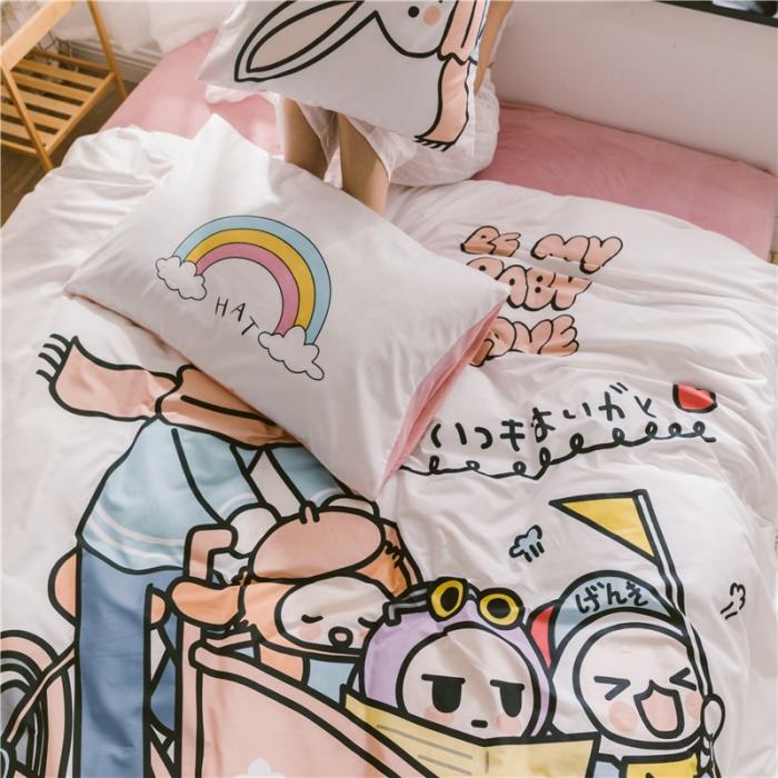 91家纺网 家纺一手货源 找家纺 窝米 2019大版二次元卡通棉加绒四件套床单款 彼得兔