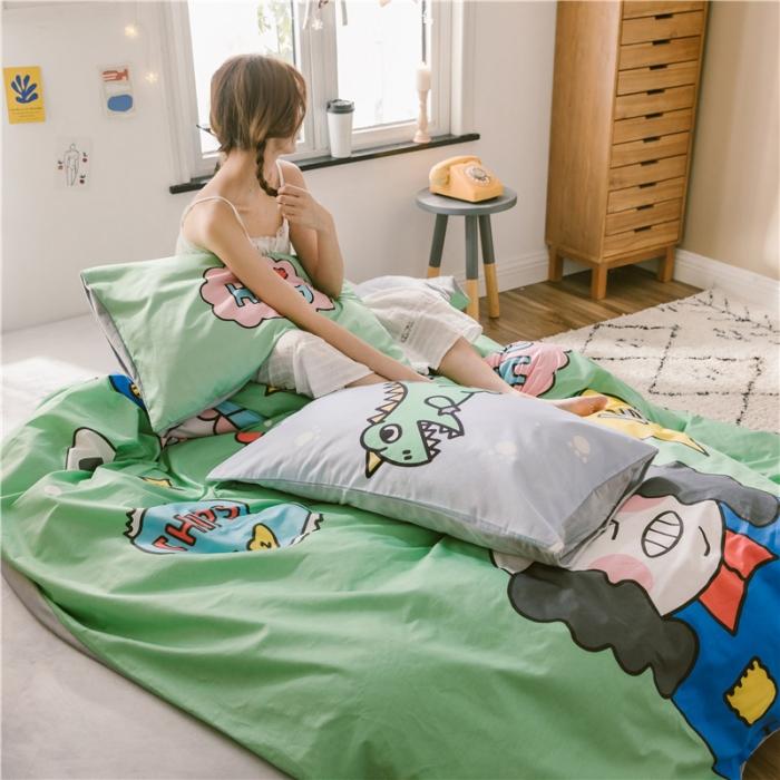 91家纺网 家纺一手货源 找家纺 窝米 2019大版二次元卡通棉加绒四件套床单款 怪蜀黎