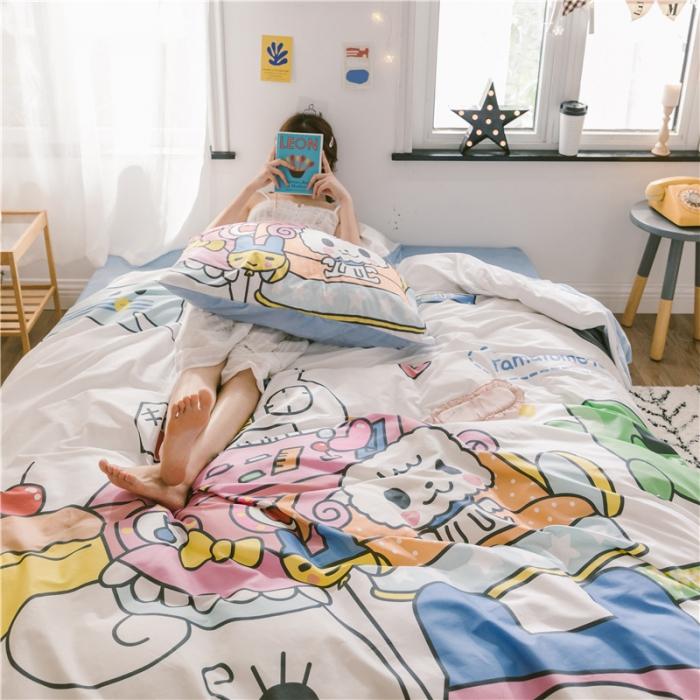 91家纺网 家纺一手货源 找家纺 窝米 2019大版二次元卡通棉加绒四件套床单款 守护甜心