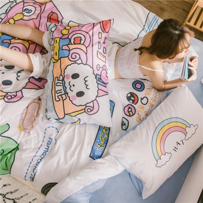 91家纺网 家纺一手货源 找家纺 窝米 2019大版二次元卡通棉加绒四件套床单款 守护甜心