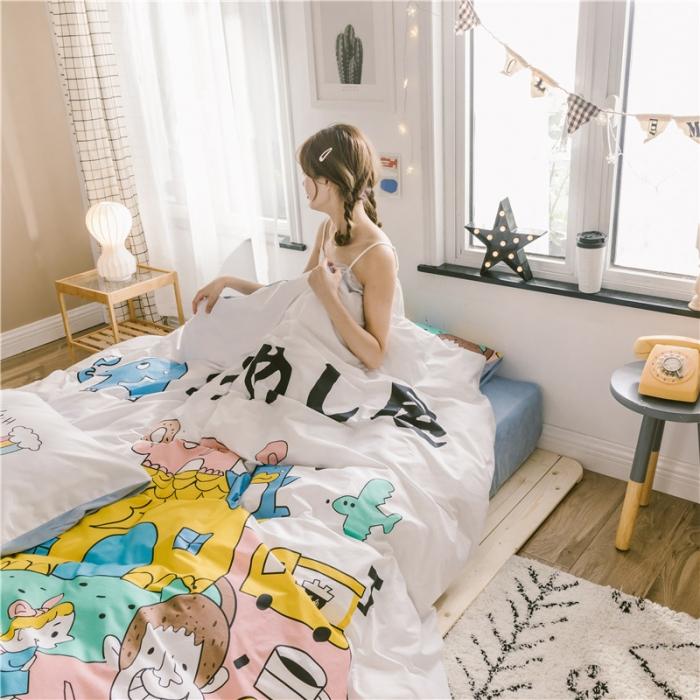 91家纺网 家纺一手货源 找家纺 窝米 2019大版二次元卡通棉加绒四件套床单款 甜甜圈