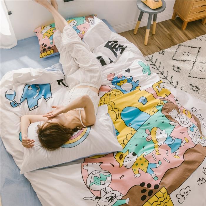 91家纺网 家纺一手货源 找家纺 窝米 2019大版二次元卡通棉加绒四件套床单款 甜甜圈