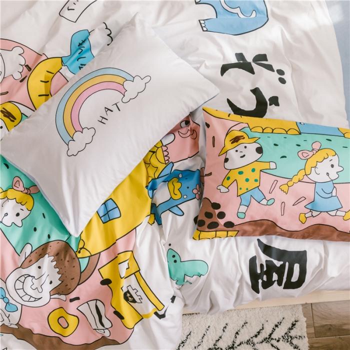 91家纺网 家纺一手货源 找家纺 窝米 2019大版二次元卡通棉加绒四件套床单款 甜甜圈