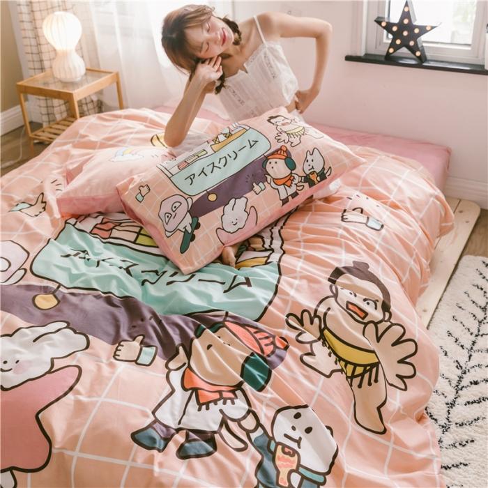 91家纺网 家纺一手货源 找家纺 窝米 2019大版二次元卡通棉加绒四件套床单款 雪糕量贩屋