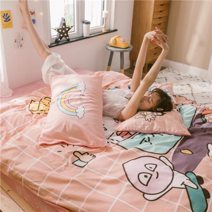91家纺网 家纺一手货源 找家纺 窝米 2019大版二次元卡通棉加绒四件套床单款 雪糕量贩屋