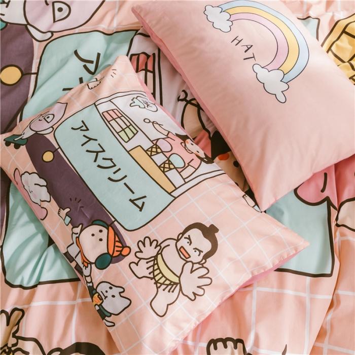 91家纺网 家纺一手货源 找家纺 窝米 2019大版二次元卡通棉加绒四件套床单款 雪糕量贩屋