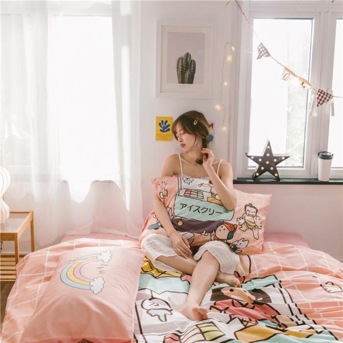 91家纺网 家纺一手货源 找家纺 窝米 2019大版二次元卡通棉加绒四件套床单款 雪糕量贩屋