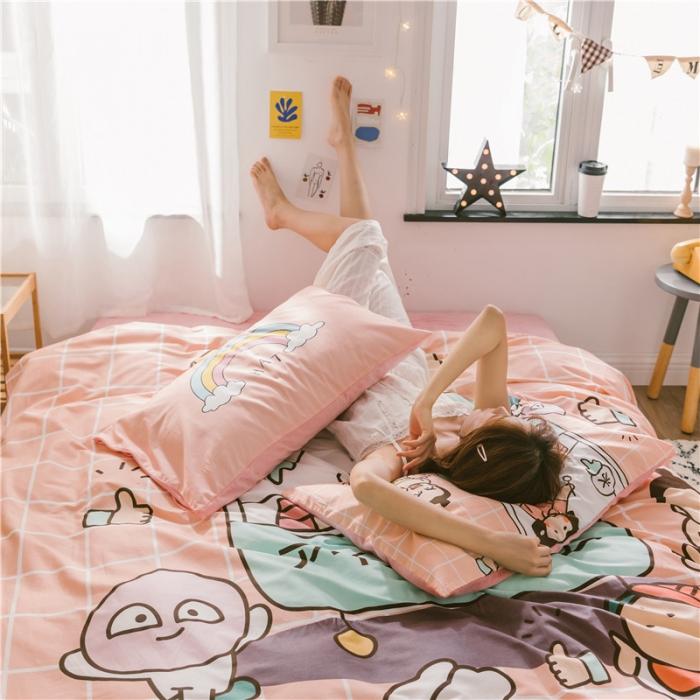 91家纺网 家纺一手货源 找家纺 窝米 2019大版二次元卡通棉加绒四件套床单款 雪糕量贩屋