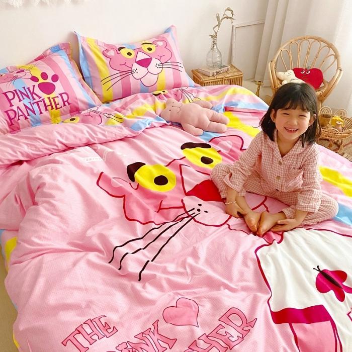 91家纺网 家纺一手货源 找家纺 金爱家家纺 2021新款童梦系列大版卡通全棉四件套 T恤豹