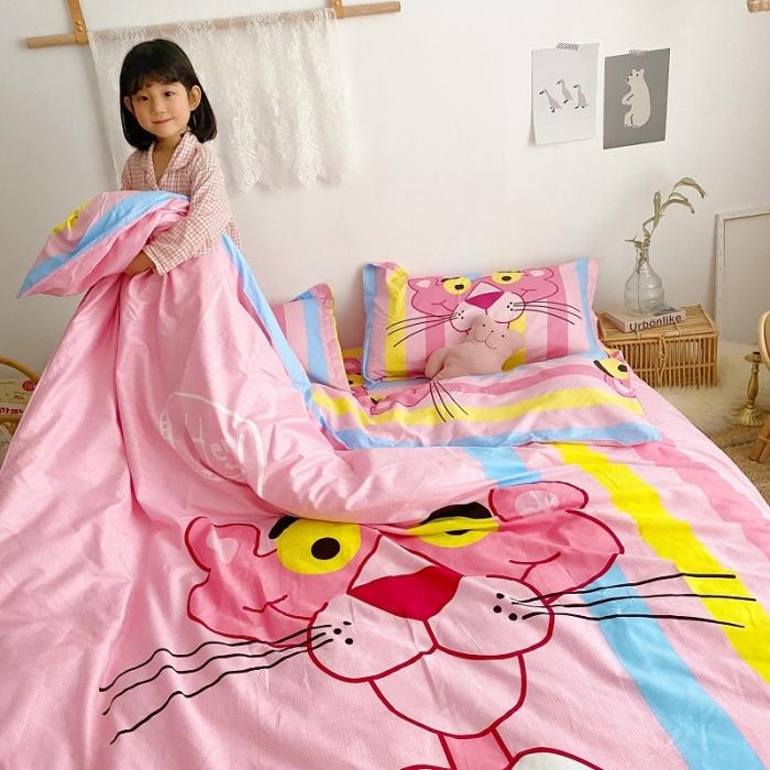 91家纺网 家纺一手货源 找家纺 金爱家家纺 2021新款童梦系列大版卡通全棉四件套 T恤豹