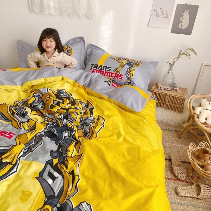 91家纺网 家纺一手货源 找家纺 金爱家家纺 2021新款童梦系列大版卡通全棉四件套 超能大黄蜂