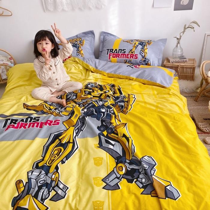 91家纺网 家纺一手货源 找家纺 金爱家家纺 2021新款童梦系列大版卡通全棉四件套 超能大黄蜂