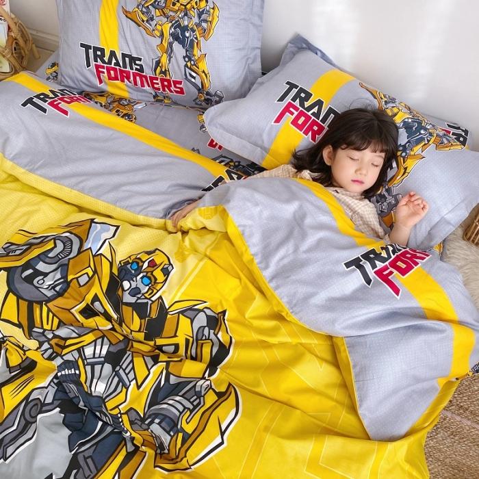 91家纺网 家纺一手货源 找家纺 金爱家家纺 2021新款童梦系列大版卡通全棉四件套 超能大黄蜂