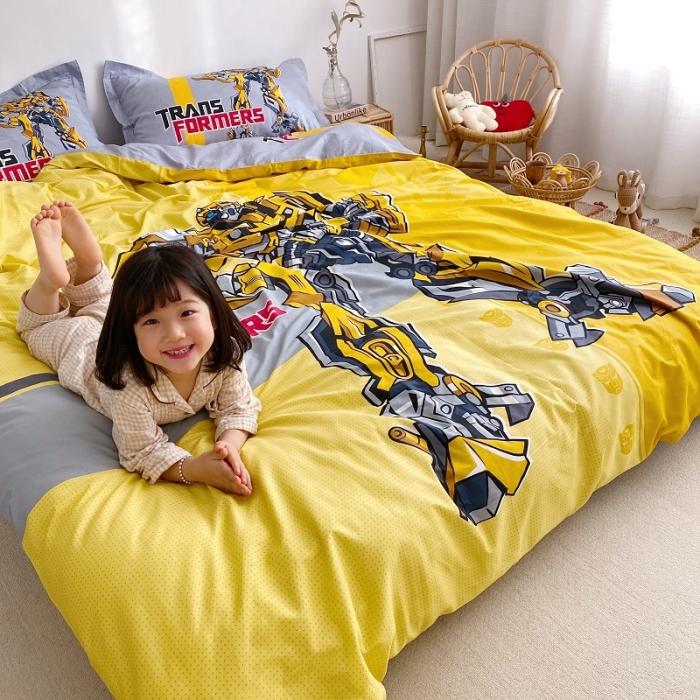 91家纺网 家纺一手货源 找家纺 金爱家家纺 2021新款童梦系列大版卡通全棉四件套 超能大黄蜂