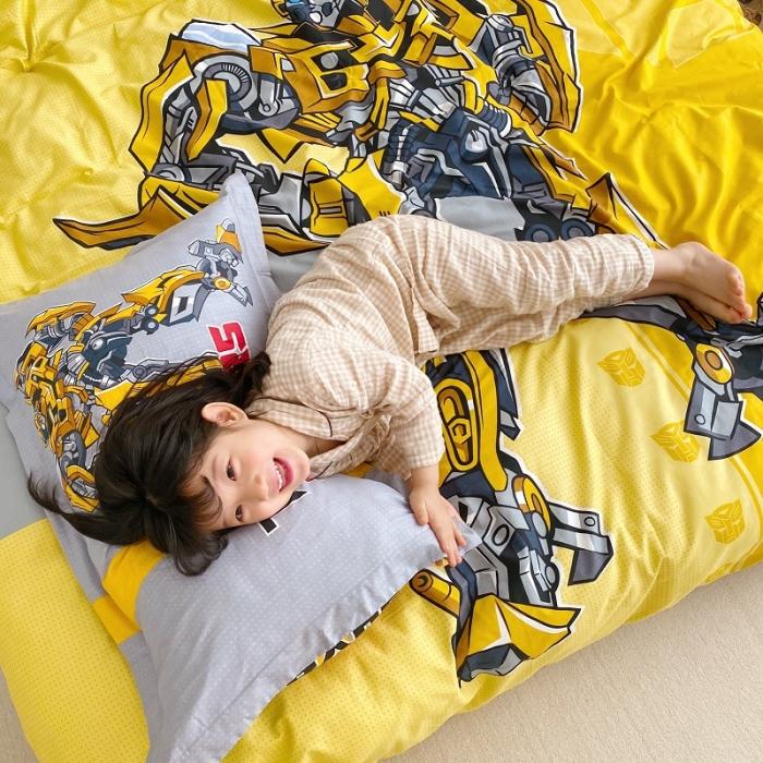 91家纺网 家纺一手货源 找家纺 金爱家家纺 2021新款童梦系列大版卡通全棉四件套 超能大黄蜂