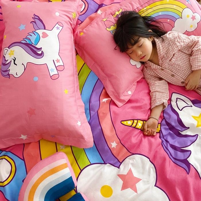 91家纺网 家纺一手货源 找家纺 金爱家家纺 2021新款童梦系列大版卡通全棉四件套 独家彩虹小马