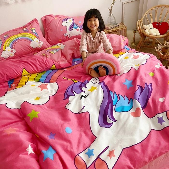 91家纺网 家纺一手货源 找家纺 金爱家家纺 2021新款童梦系列大版卡通全棉四件套 独家彩虹小马