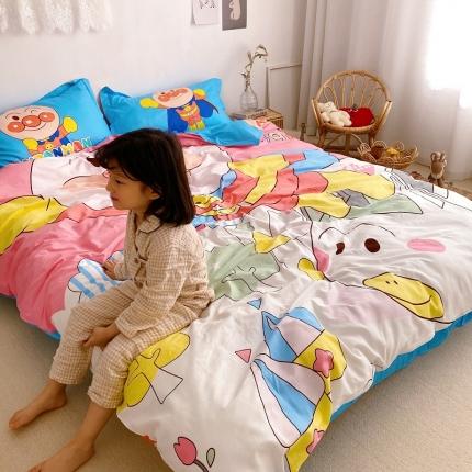 金爱家家纺 2021新款童梦系列大版卡通全棉四件套 独家粉面包