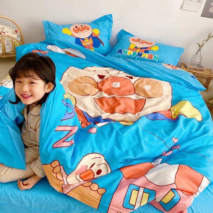 91家纺网 家纺一手货源 找家纺 金爱家家纺 2021新款童梦系列大版卡通全棉四件套 独家蓝面包