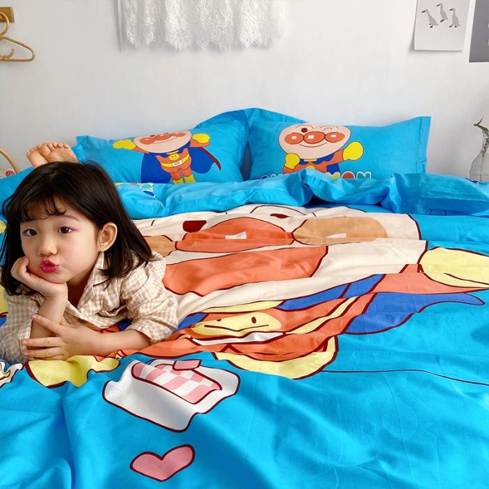 91家纺网 家纺一手货源 找家纺 金爱家家纺 2021新款童梦系列大版卡通全棉四件套 独家蓝面包
