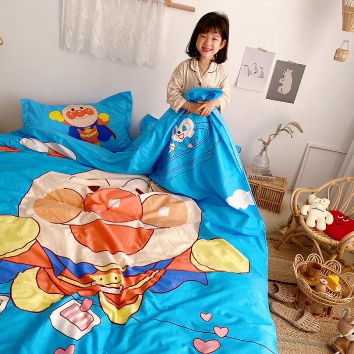 91家纺网 家纺一手货源 找家纺 金爱家家纺 2021新款童梦系列大版卡通全棉四件套 独家蓝面包