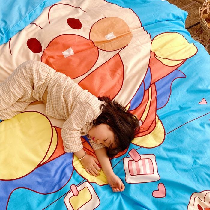 91家纺网 家纺一手货源 找家纺 金爱家家纺 2021新款童梦系列大版卡通全棉四件套 独家蓝面包