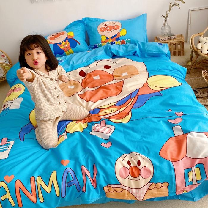 91家纺网 家纺一手货源 找家纺 金爱家家纺 2021新款童梦系列大版卡通全棉四件套 独家蓝面包