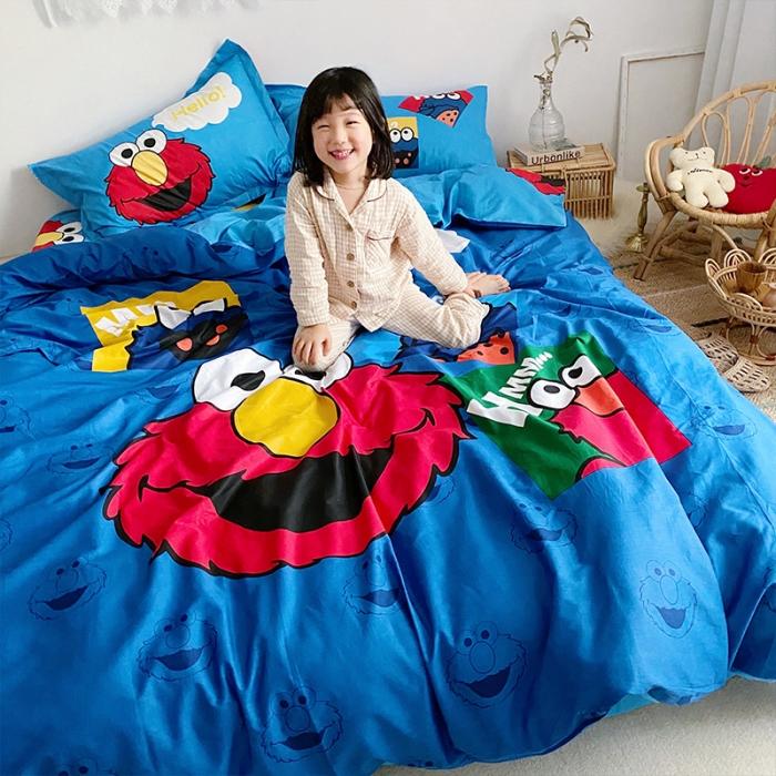 91家纺网 家纺一手货源 找家纺 金爱家家纺 2021新款童梦系列大版卡通全棉四件套 独家小毛球