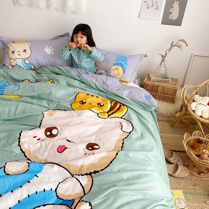 91家纺网 家纺一手货源 找家纺 金爱家家纺 2021新款童梦系列大版卡通全棉四件套 可爱熊