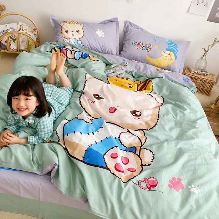 91家纺网 家纺一手货源 找家纺 金爱家家纺 2021新款童梦系列大版卡通全棉四件套 可爱熊