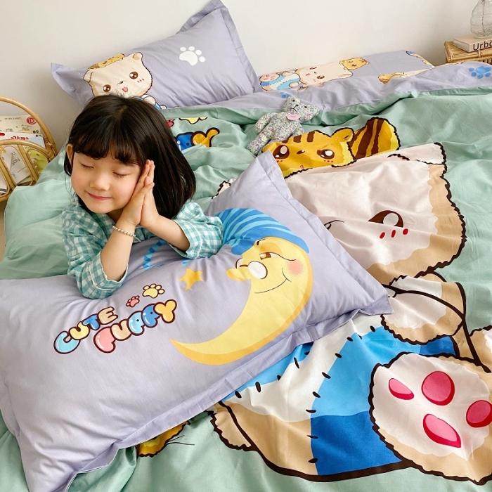 91家纺网 家纺一手货源 找家纺 金爱家家纺 2021新款童梦系列大版卡通全棉四件套 可爱熊