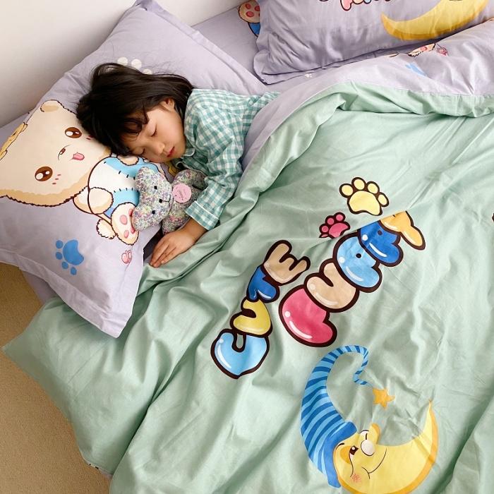 91家纺网 家纺一手货源 找家纺 金爱家家纺 2021新款童梦系列大版卡通全棉四件套 可爱熊