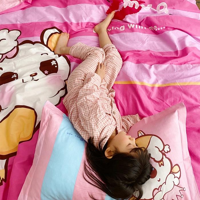 91家纺网 家纺一手货源 找家纺 金爱家家纺 2021新款童梦系列大版卡通全棉四件套 萌萌哒