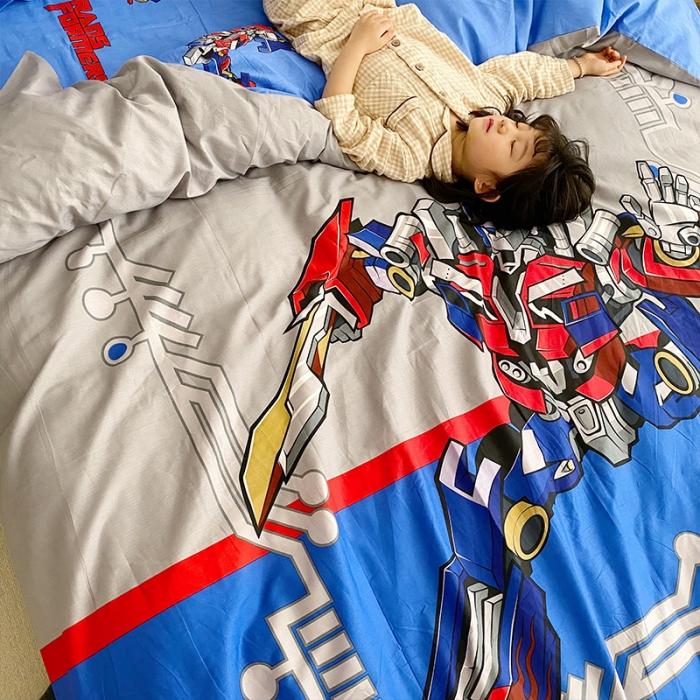 91家纺网 家纺一手货源 找家纺 金爱家家纺 2021新款童梦系列大版卡通全棉四件套 擎天柱