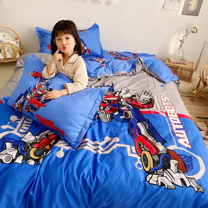 91家纺网 家纺一手货源 找家纺 金爱家家纺 2021新款童梦系列大版卡通全棉四件套 擎天柱