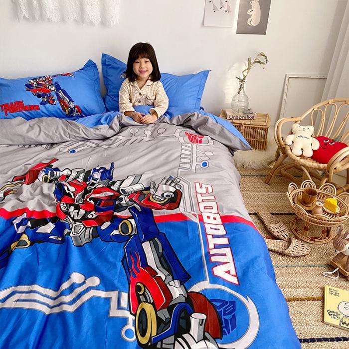 91家纺网 家纺一手货源 找家纺 金爱家家纺 2021新款童梦系列大版卡通全棉四件套 擎天柱