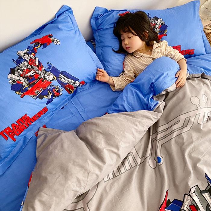 91家纺网 家纺一手货源 找家纺 金爱家家纺 2021新款童梦系列大版卡通全棉四件套 擎天柱