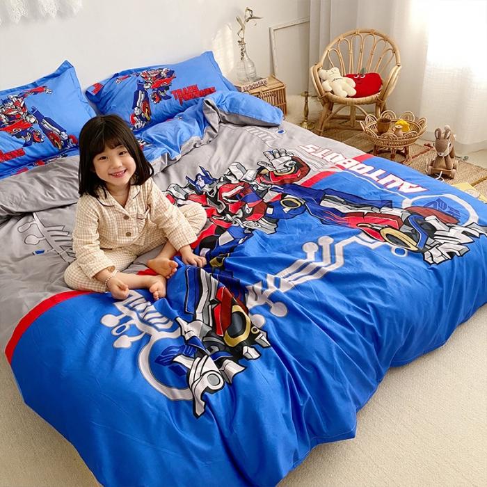 91家纺网 家纺一手货源 找家纺 金爱家家纺 2021新款童梦系列大版卡通全棉四件套 擎天柱