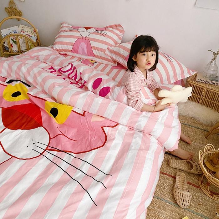 91家纺网 家纺一手货源 找家纺 金爱家家纺 2021新款童梦系列大版卡通全棉四件套 条纹豹