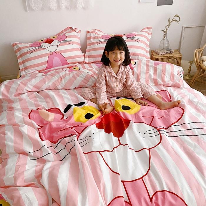 91家纺网 家纺一手货源 找家纺 金爱家家纺 2021新款童梦系列大版卡通全棉四件套 条纹豹