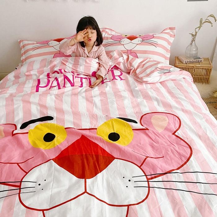 91家纺网 家纺一手货源 找家纺 金爱家家纺 2021新款童梦系列大版卡通全棉四件套 条纹豹