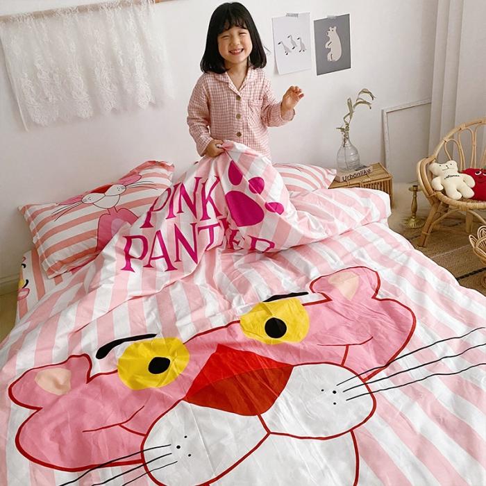 91家纺网 家纺一手货源 找家纺 金爱家家纺 2021新款童梦系列大版卡通全棉四件套 条纹豹