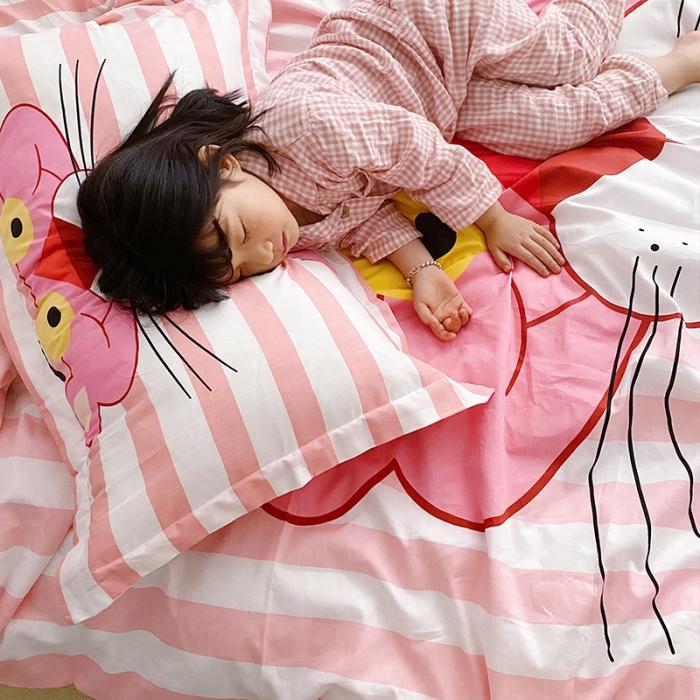 91家纺网 家纺一手货源 找家纺 金爱家家纺 2021新款童梦系列大版卡通全棉四件套 条纹豹