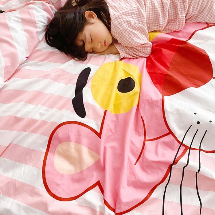 91家纺网 家纺一手货源 找家纺 金爱家家纺 2021新款童梦系列大版卡通全棉四件套 条纹豹